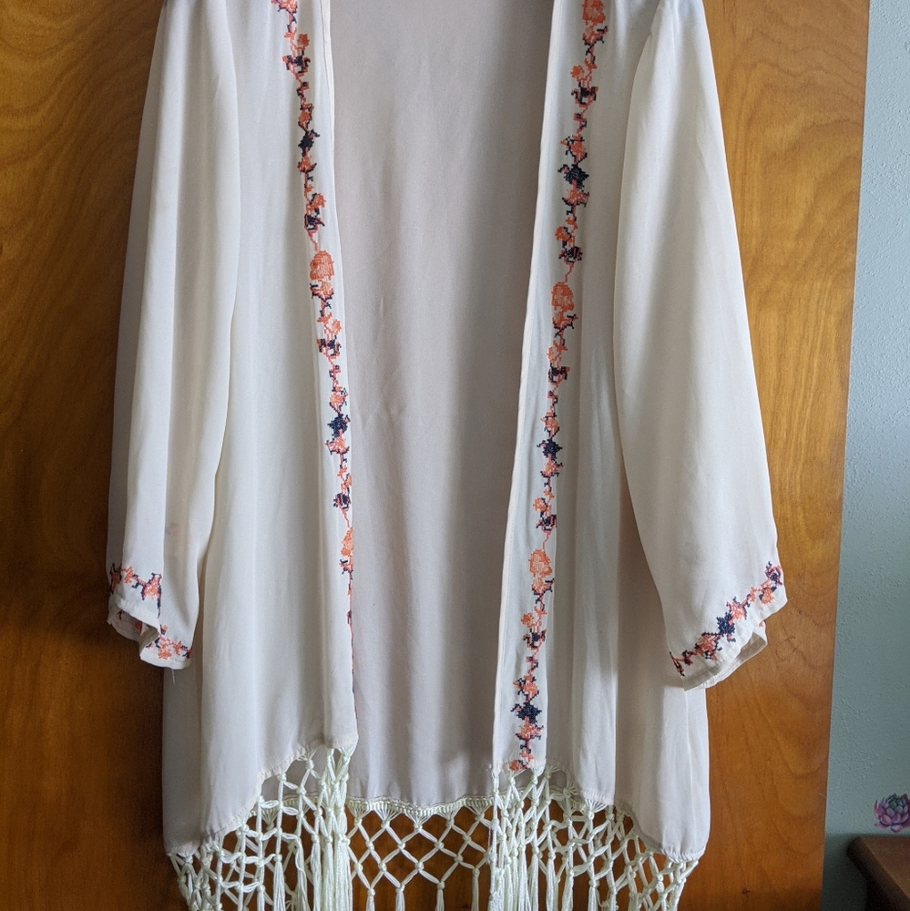 Cream shear shall with tassles